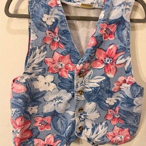 Vintage Vivaldi Floral Button-Up Vest in Blue and Coral